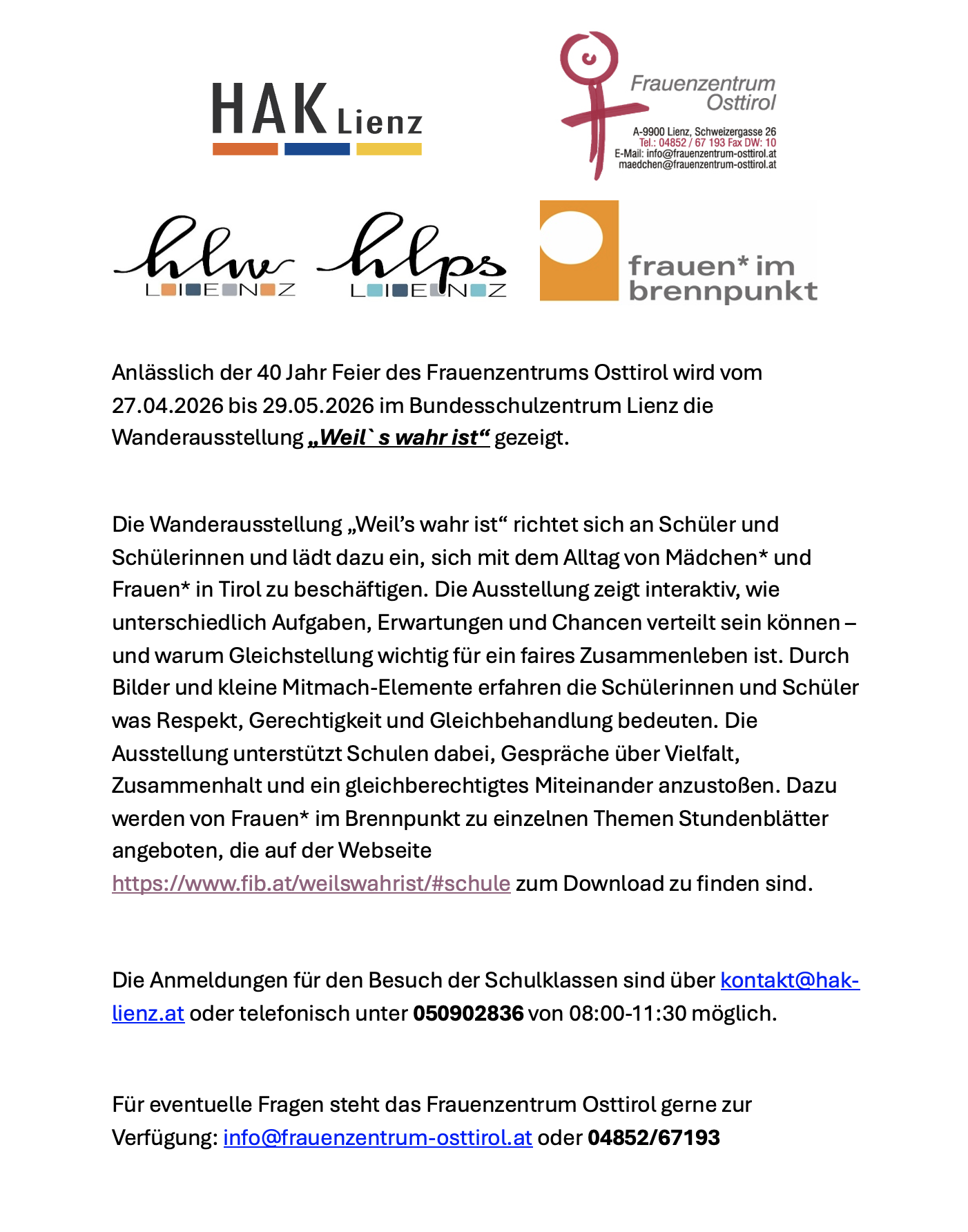 Wanderausstellung "Weil's wahr ist"